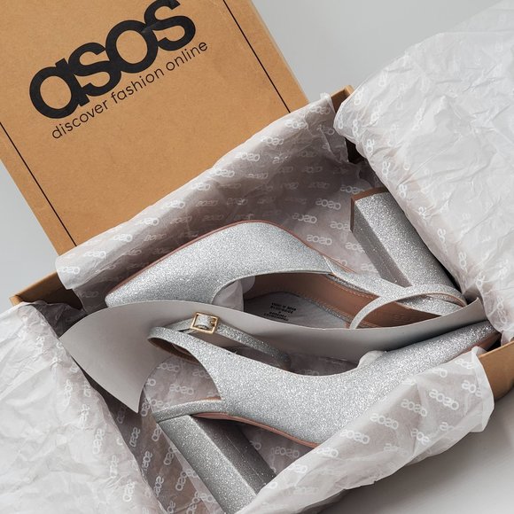 ASOS Silver Glitter Block Heels - NWOT - Picture 14 of 16
